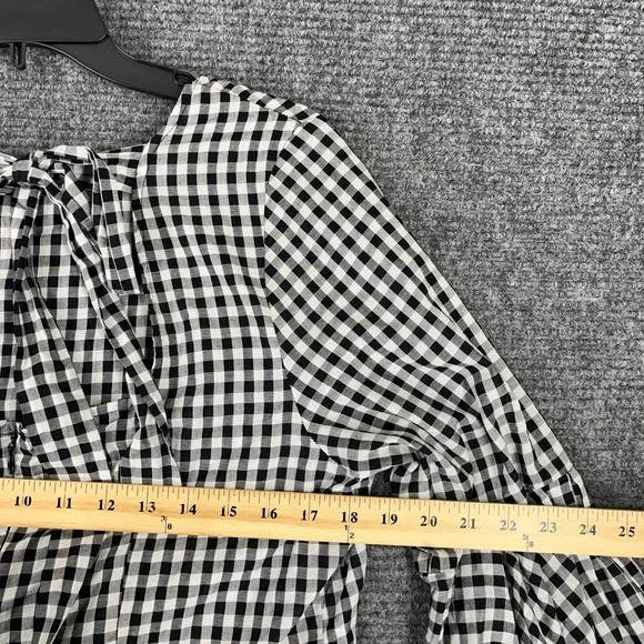 Nanette Nanette Lepore Gingham Plaid Bell Sleeve Peplum Blouse Womens L - Picture 6 of 9